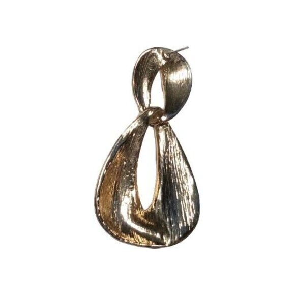 VINTAGE 1980s Gold Tone Black Enamel Dangle Drop Earrings Pierced Rhinestones - Picture 8 of 9